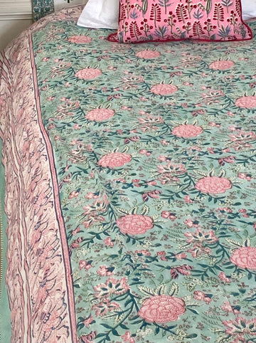 Dessus de lit Pivoine Turquoise<br>Lit 90cm