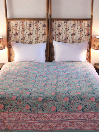 Dessus de lit Pivoine Turquoise