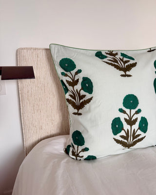 Green Poppy Pillowcase<br> Square