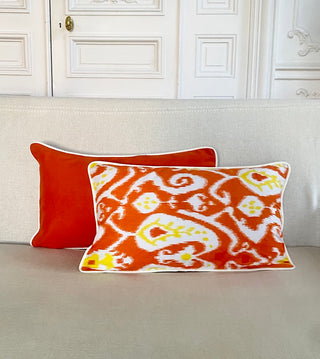Ikat orange cushion cover<br> Rectangular