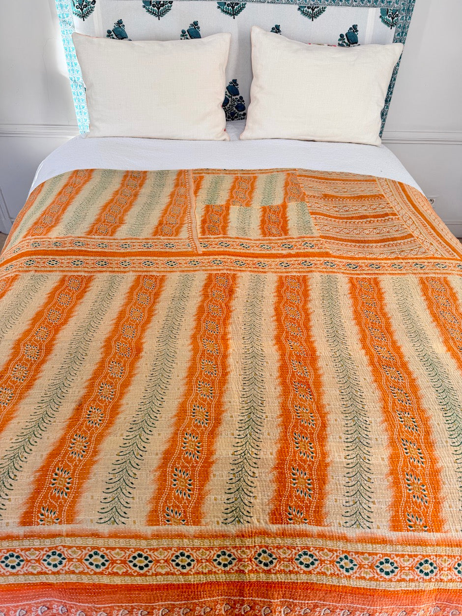 Jeté de lit Kantha Pêche